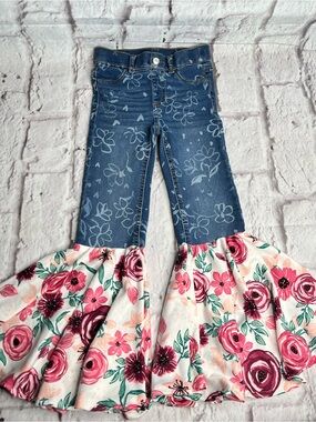 Girls upcycled Floral Bell Bottom Jeans size 6x